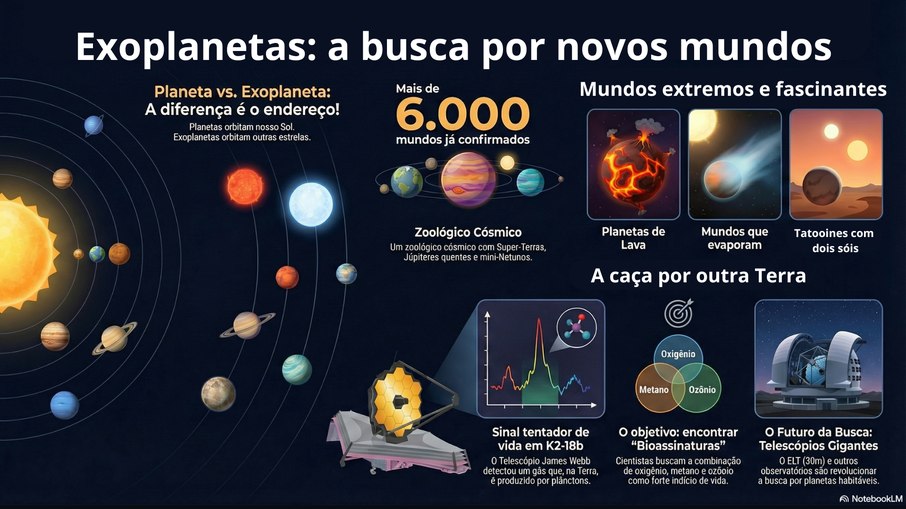 Infográfico explica o que são exoplanetas, como eles são descobertos e por que esses mundos ajudam a entender a possibilidade de vida fora da Terra