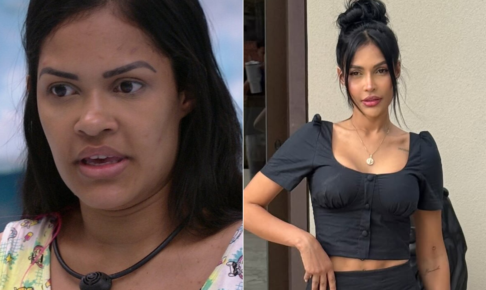 Flayslane, a Flay, do 'BBB 20', fez rinoplastia, bichectomia, lipoaspiração LAD, harmonização facial e implante de silicone nos seios — Foto: Reprodução/TV Globo e Reprodução/Instagram