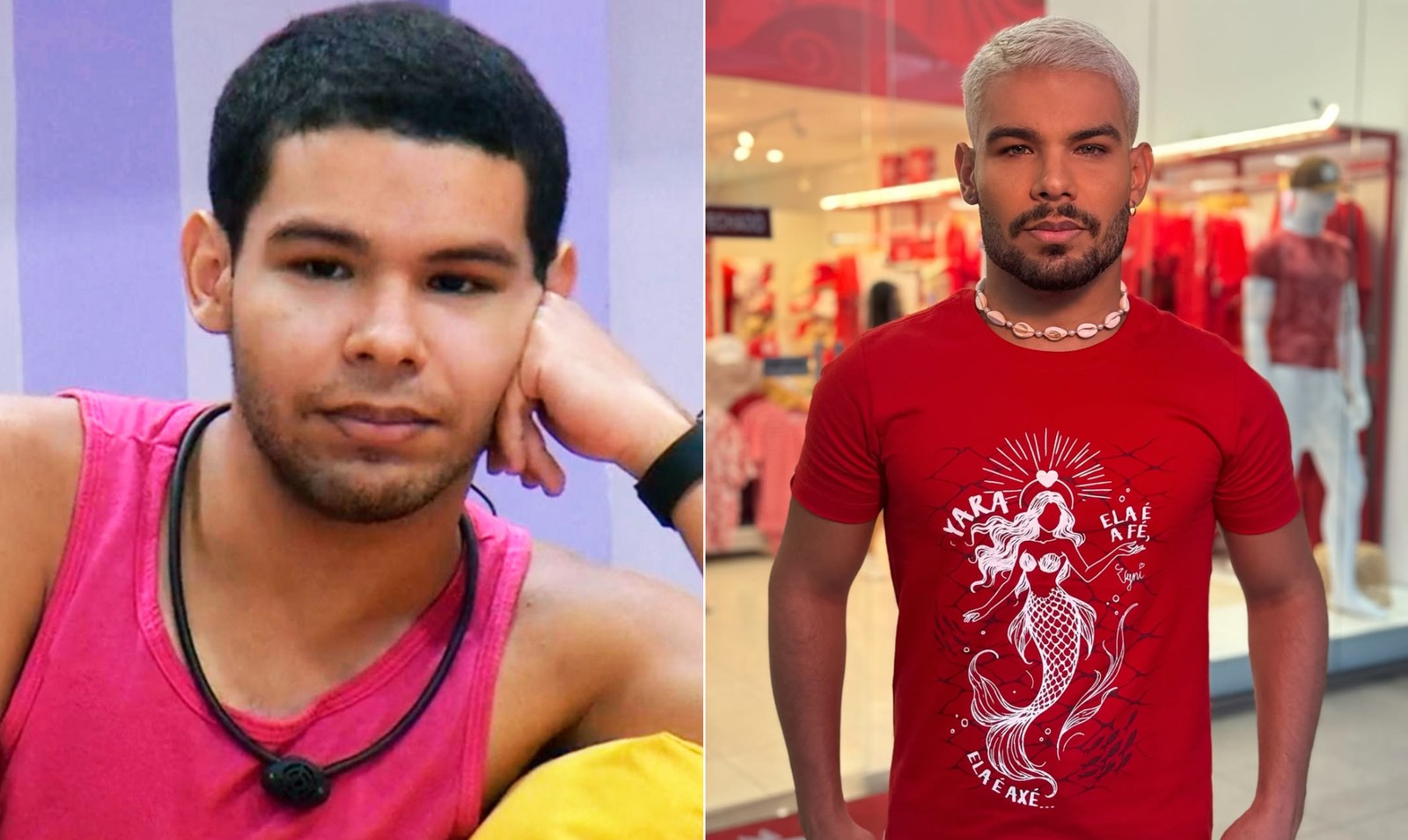 Entre os procedimentos feitos por Vyni, do 'BBB 22', estão aplicação de botox, implante de lentes de contato nos dentes, gengivoplastia (cirurgia na gengiva para correção de deformidades) e harmonização facial — Foto: Reprodução/TV Globo e Reprodução/Instagram