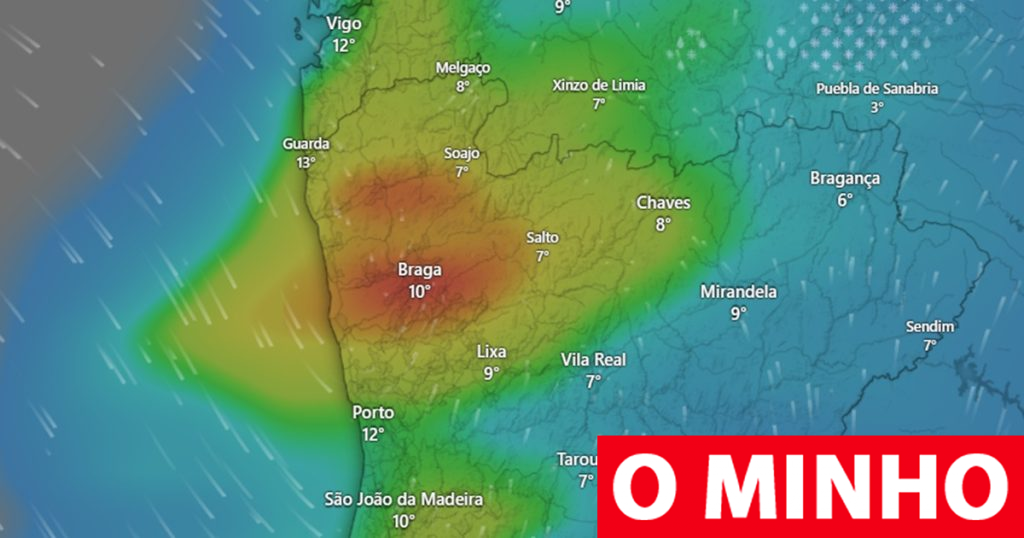 Minho já está sob aviso amarelo por causa da chuva e rajadas de 75km/h (à noite vem a neve)