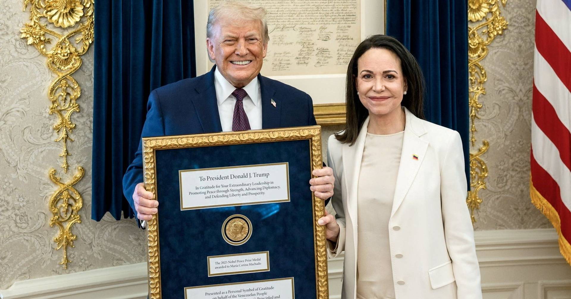 Um "gesto maravilhoso": Trump agradece a Corina Machado oferta de medalha do Nobel