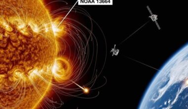 Concepção artística da NOAA 13664 na superfície solar -  (crédito: Whisk/Google IA)