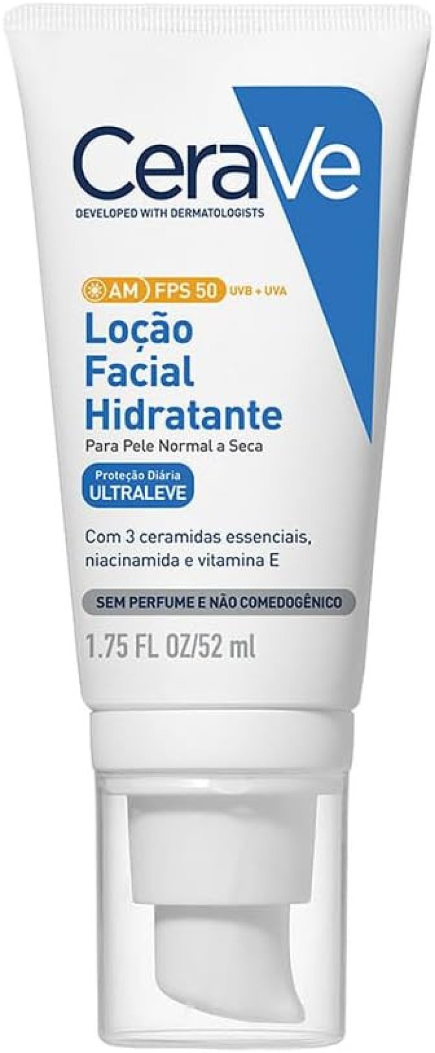 CeraVe Loção Facial Hidratante AM FPS 50 com 3 Ceramidas Essenciais, Ácido Hialurônico e Niacinamida, Hidratação 24h e Proteção UVA/UVB - (R$ 87,34)