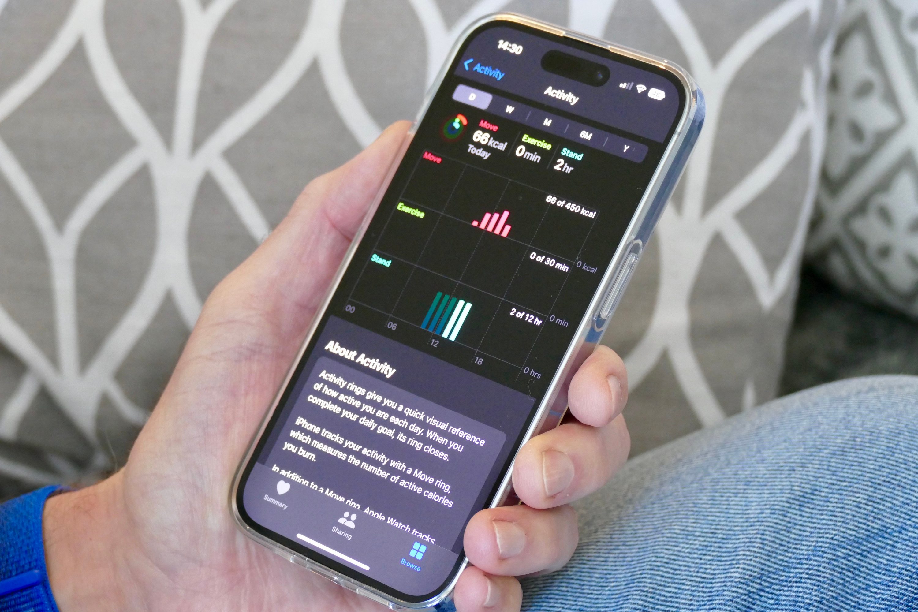 Estatísticas de saúde no iPhone.