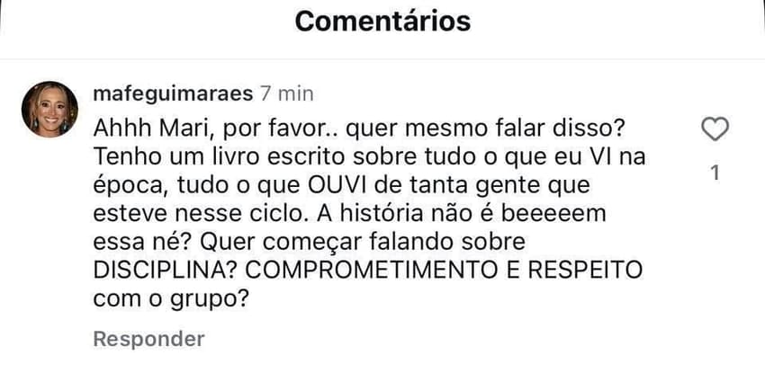 Comentário de Maria Fernanda Guimarães, filha de Zé Roberto, após acusações de Mari em podcast (Foto: Reprodução/Instagram)