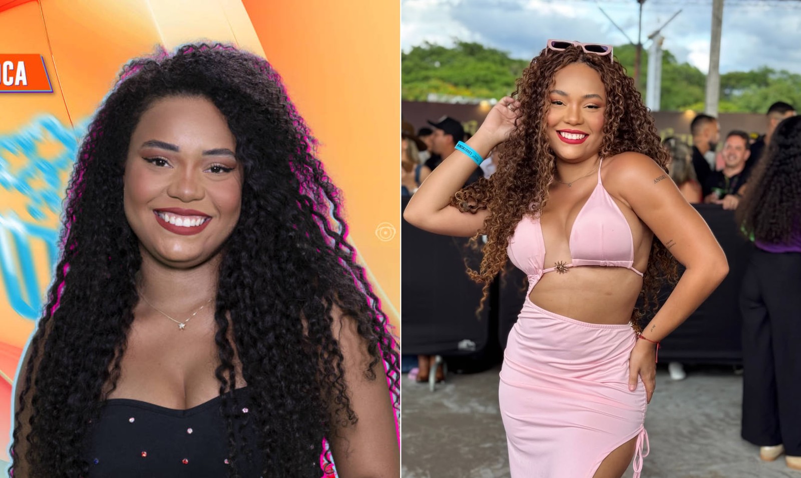 Thalyta Alves, do 'BBB 24', passou por harmonização facial com toxina, preencheu a mandíbula, olheiras e queixo. Ela também corrigiu o rosto com ultrassom micro-focado, usou bioestimuladores de colágeno e fez uma lipoescultura — Foto: Reprodução/TV Globo e Reprodução/Instagram