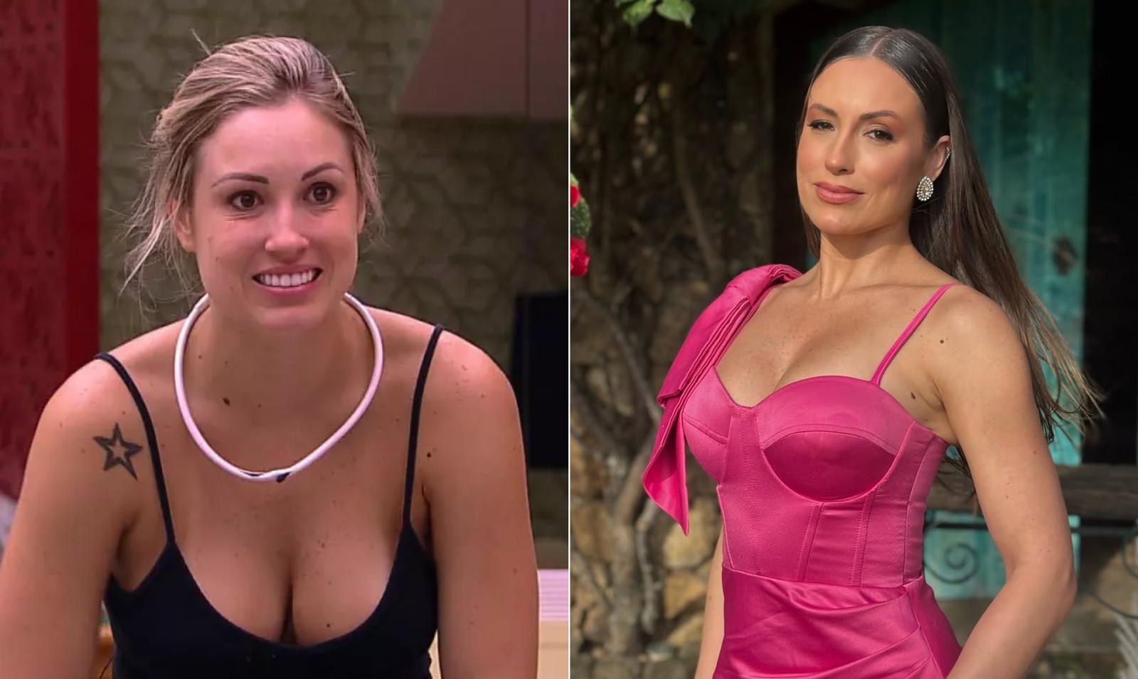 Jéssica Mueller, do 'BBB 18', fez aplicações de botox e implantou silicone nos seios. Ela também fez micropigmentação nas sobrancelhas e lábios e lipoaspiração no culote — Foto: Reprodução/TV Globo e Reprodução/Instagram