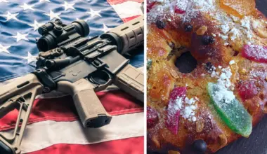 Ilustração armas e bolo-rei nos EUA