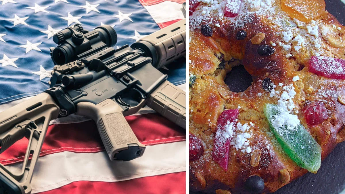 Ilustração armas e bolo-rei nos EUA
