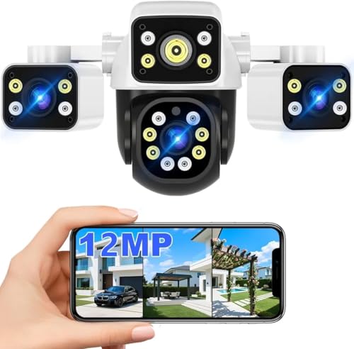 Câmera IP Sem Fio de Segurança Externa HD 3MP, Câmera de Visão Noturna Infravermelha WiFi, tripla Lente Grande Angular, IP68 à Prova D'água e à Prova de Poeira