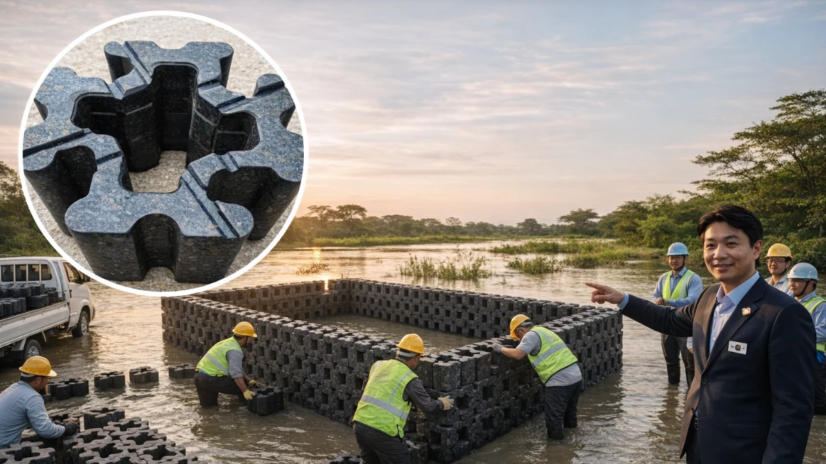 Imagem de blocos estruturais de plástico 100% reciclado