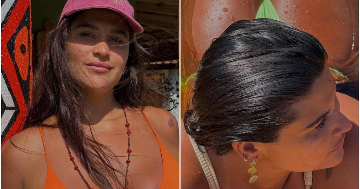 Filha de Flávia Alessandra posa de biquíni na Bahia