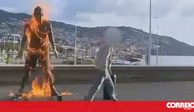 Homem filma-se a incendiar estátua de CR7 no Funchal - Portugal