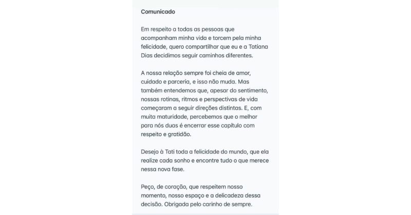 Lauana anunciou término pelo Instagram - Reprodução/Redes sociais/ND Mais