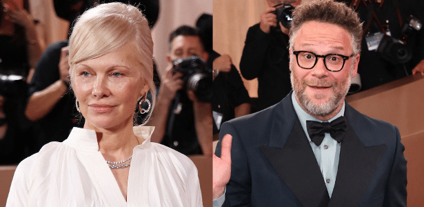 Pamela Anderson disse que sentar perto de Seth Rogen no Globo de Ouro foi