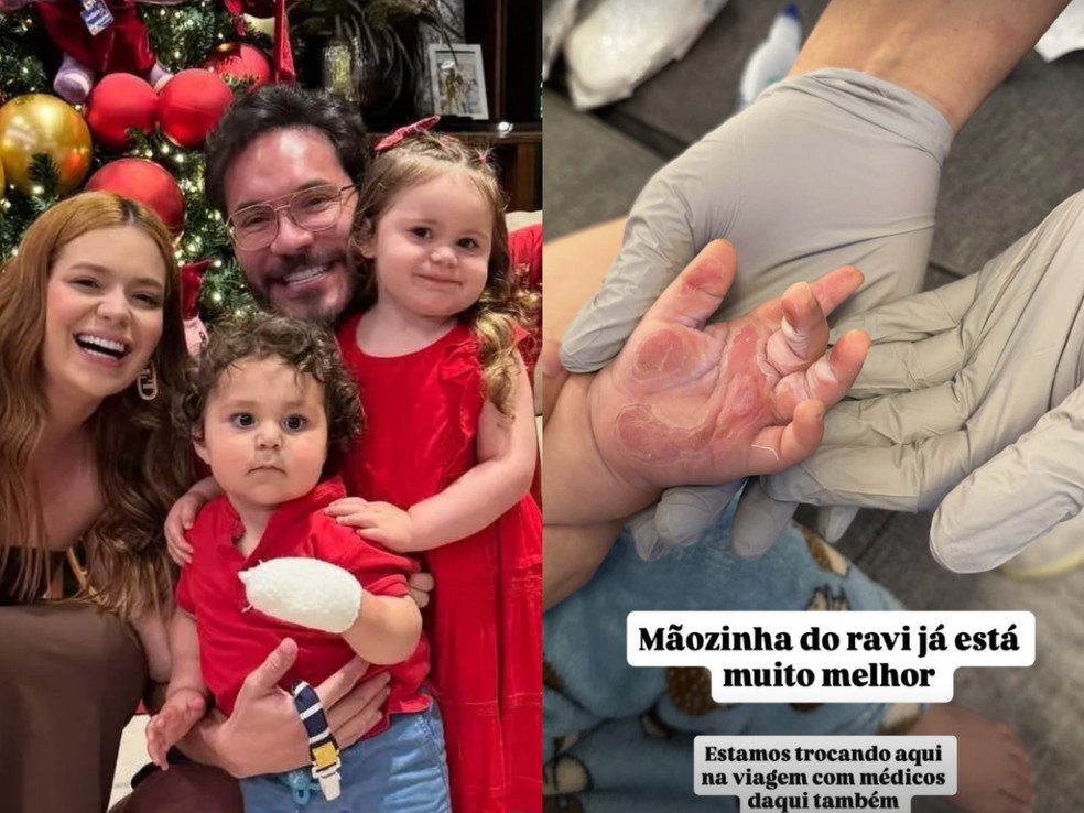 Viih Tube e Eliezer atualizam estado do caçula Ravi, irmão de Lua (também na foto), após grave queimadura na mão da criança — Foto: Reprodução/Instagram