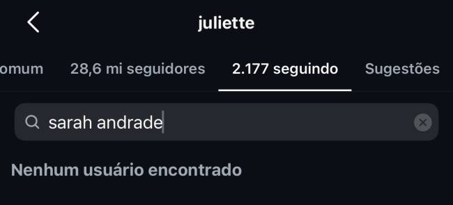 Juliette não segue mais Sarah nas redes sociais