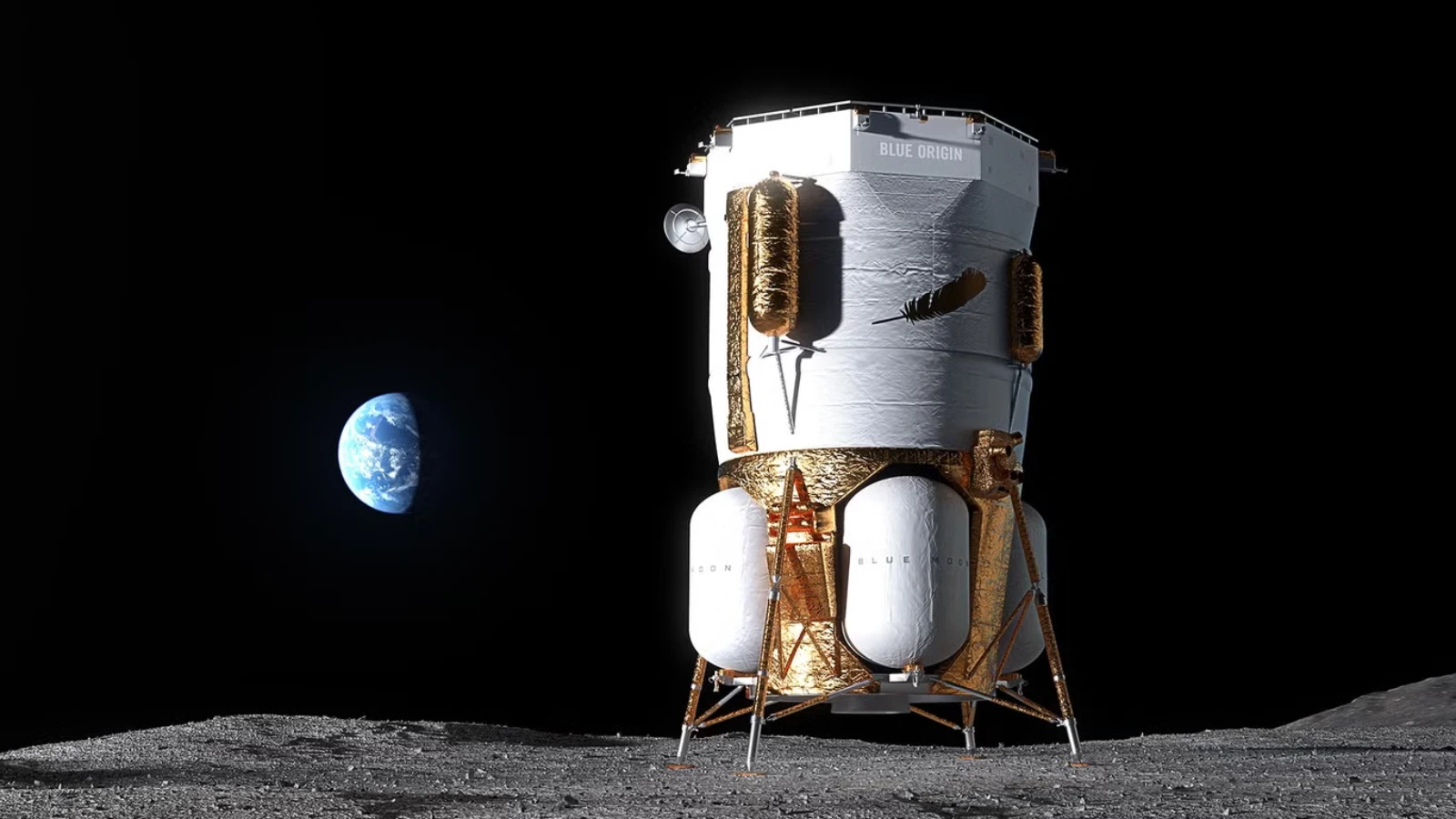 Ilustração do pouso da Blue Origin na Lua