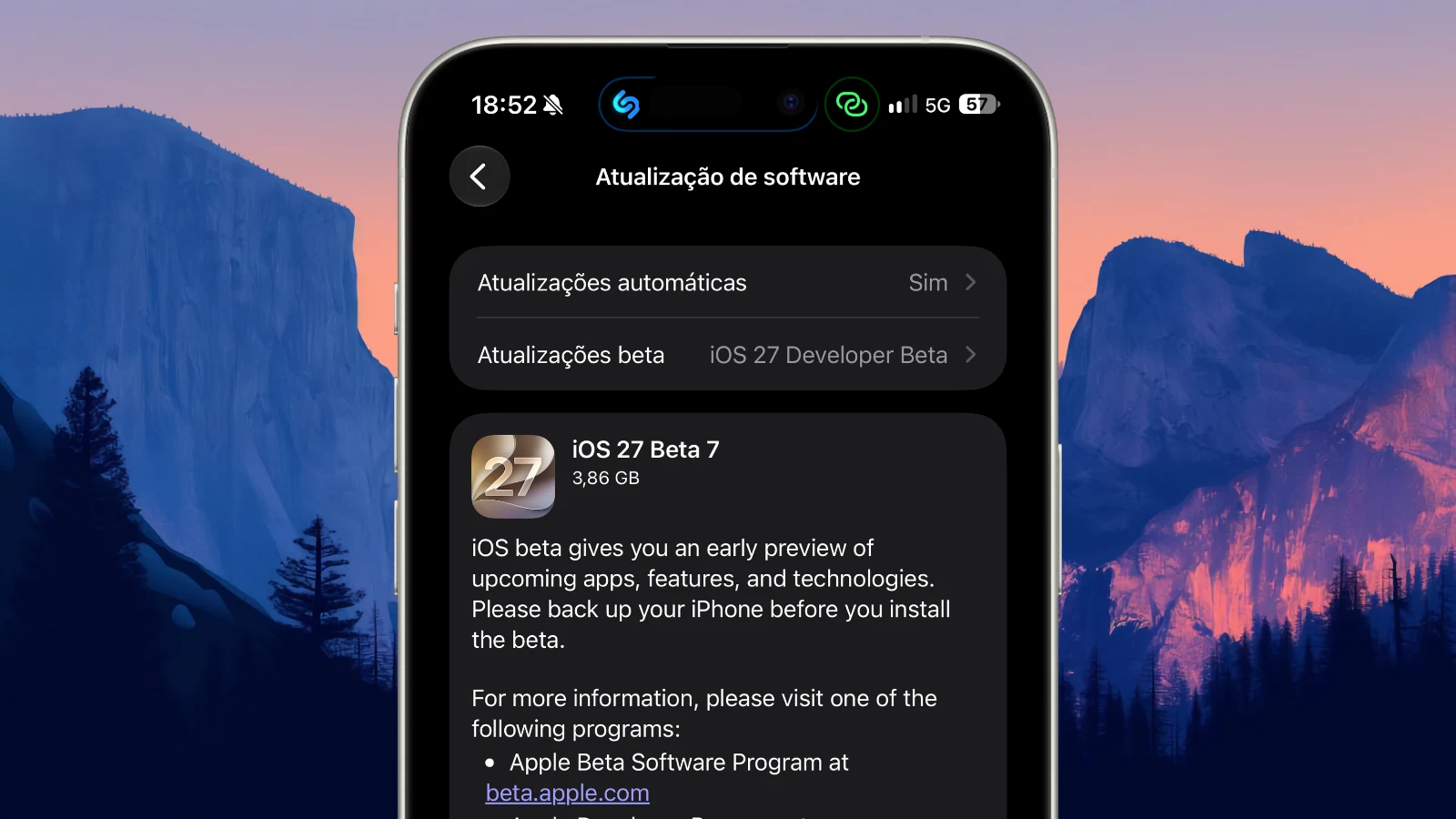 Imagem iOS 27 beta 7