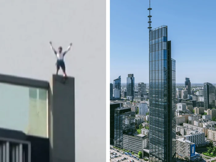 Titouan Leduc a fost reţinut pe acoperişului turnului/FOTO: Colaj X și Wikipedia