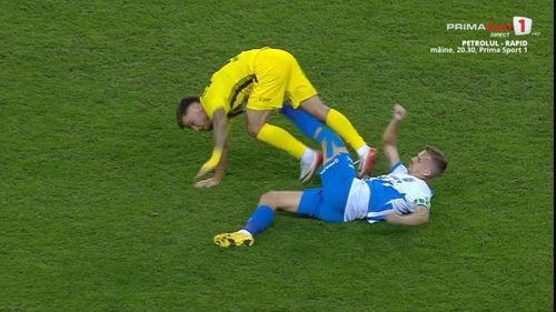 Eliminarea lui Bancu din meciul U Craiova - Dinamo. Foto: Captură, Prima Sport