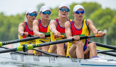 Echipajul de patru rame feminin (W4-). Ancuța Bodnar, Geanina Juncanariu, Adriana Adam și Amalia Bereș
