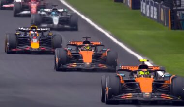 Cursă de Formula 1 cu monoposturile McLaren aflate la conducere.