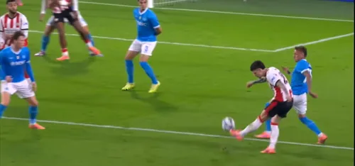Al doilea gol marcat de Dennis Man în meciul PSV - Napoli 6-2. Foto: Captură, Prima Sport