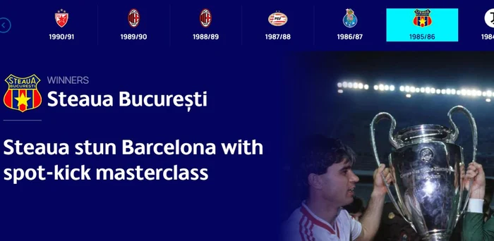 Trofeul CCE din 1986 nu mai apare în dreptul FCSB pe site-ul oficial al UEFA