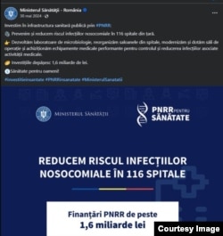 Pe pagina de Facebook a Ministerului Sănătății, programul de combatere a infecțiilor nosocomiale a fost anunțat din 2024