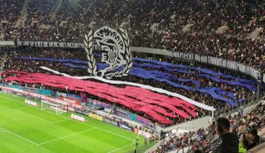 Galeria roș-albastră a celor de la FCSB pe Arena Națională din București.