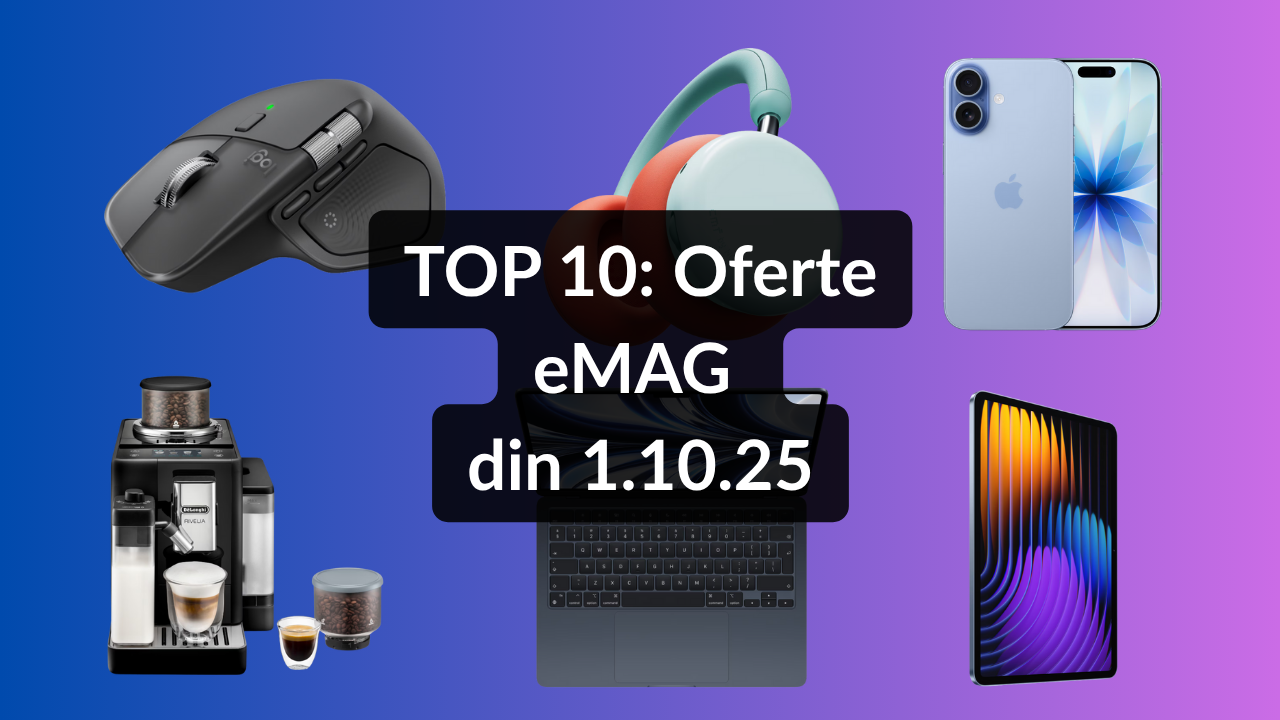 Oferte eMAG din 1.10.25 (cel mai bun ultraportabil pentru studenți, espressor automat ce prepară 18 băuturi, Logitech MX Master 4 etc)