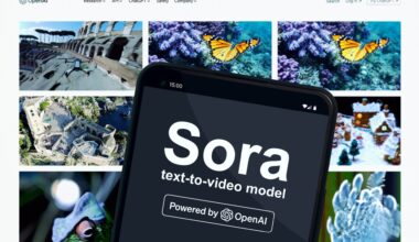 modulul video AI Sora, pe un telefon cu niste imagini pe fundal