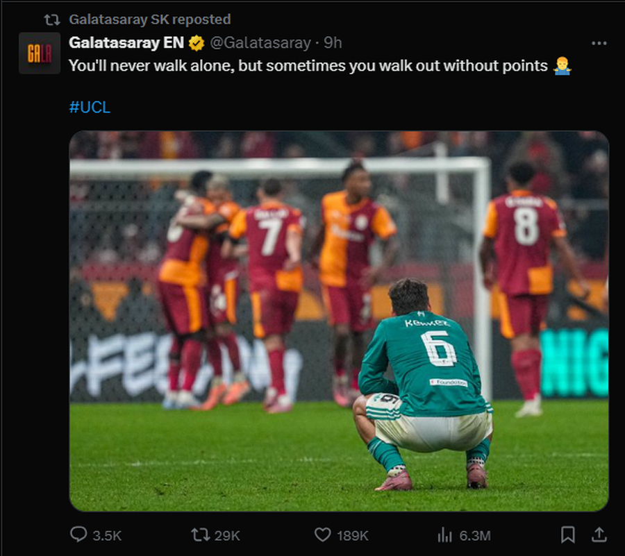 Galatasaray a râs de Liverpool pe contul oficial: „Nu vei merge niciodată singur, dar...”