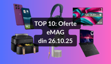 Oferte eMAG din 26.10.25 (cel mai bun televizor LG OLED pe diagonala de 164 cm ca raport preț / specificații, laptop best-buy cu RTX 5060, telefon cu baterie de 6000 mAh și culoare interesantă etc)