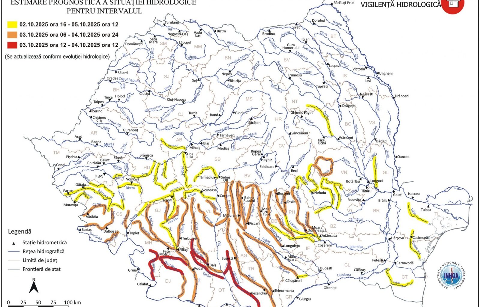 Risc major de inundații. S-a emis Cod roșu pe mai multe râuri din țară. Sute de angajați ai Apelor Române, mobilizați