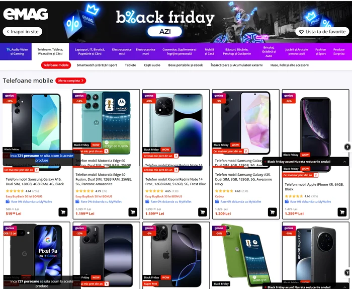 Pagină de prezentare Black Friday 2025 eMAG la telefoane Sursă eMAG