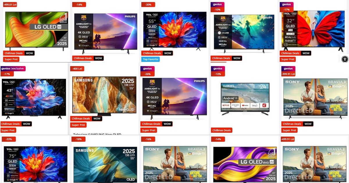 Chillmas Deals 2025 pe eMAG: Top televizoare cu cele mai mari reduceri, de până la 5.000 de lei și calitate premium pentru living și dormitor