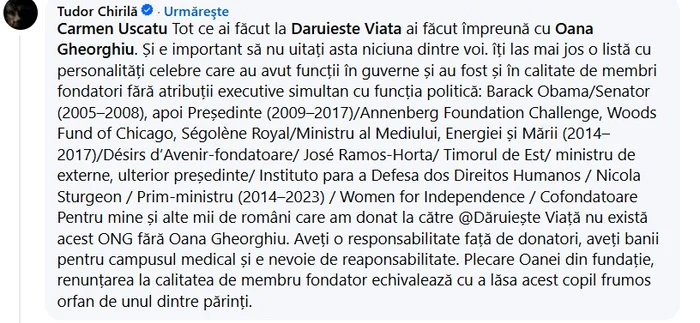 Comentariul lui Tudor Chirilă FOTO: captură FB