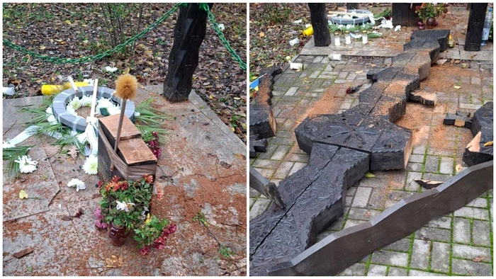 Troița a fost găsită distrusă. FOTO: Facebook/Diana Șoșoacă