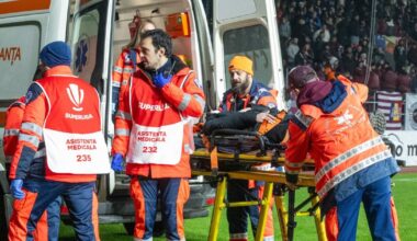 Ambulanța a intrat pe teren. FOTO. Momente de panică la Rapid - Csikszereda! Ce s-a întâmplat la finalul primei reprize