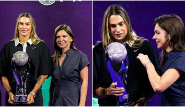 Controverse la Turneul Campioanelor după ce arabii au pus-o pe Simona Halep să-i înmâneze Arynei Sabalenka trofeul pentru locul 1 WTA