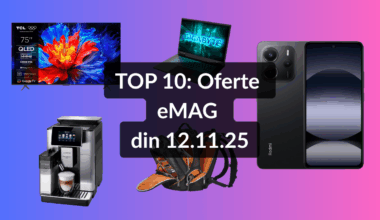Oferte eMAG din 12.11.25 (cel mai ieftin televizor QLED pe diagonala de 189 cm, espressor automat De’Longhi ce prepară 21 de băuturi, telefon mobil la 599.99 lei cu nota 4.67 / 5 din 143 de review-uri etc)