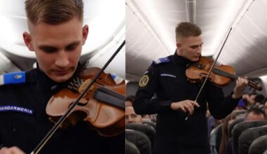 Un jandarm român a interpretat imnul României în avion, la peste 10.000 de metri altitudine