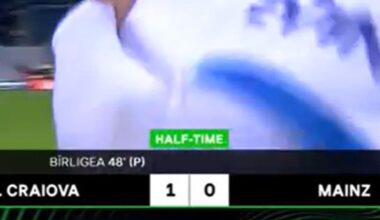 Bîrligea, „transferat” la Craiova. FOTO: Ce a apărut pe grafica TV la finalul partidei cu Mainz, din Conference League