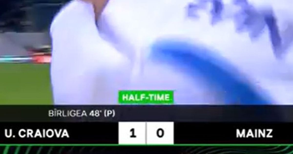 Bîrligea, „transferat” la Craiova. FOTO: Ce a apărut pe grafica TV la finalul partidei cu Mainz, din Conference League