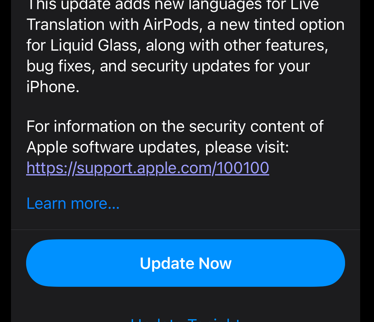 Apple a lansat iOS 26.1 (are 11.4 GB !) pentru a repara câteva din problemele de securitate detectate în ultima vreme și propune niște soluții pentru optimizarea Liquid Glass.
