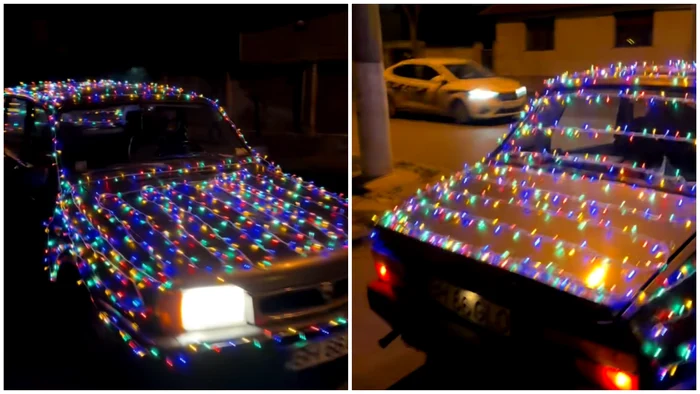 Șoferul din Bihor este mândru de mașina lui împodobită de Crăciun. FOTO: captură video TikTok