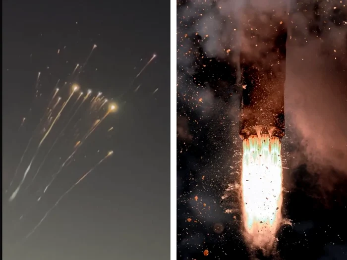 Explozia unei rachete SpaceX (stânga)/FOTO: Captură video The Guardian și Shutterstock