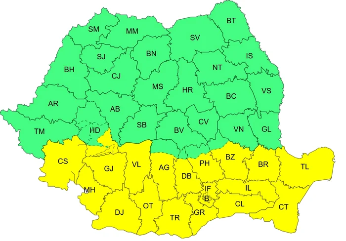 Cod galben de intensificări ale vântului, ninsori viscolite, strat de zăpadă și polei FOTO: ANM